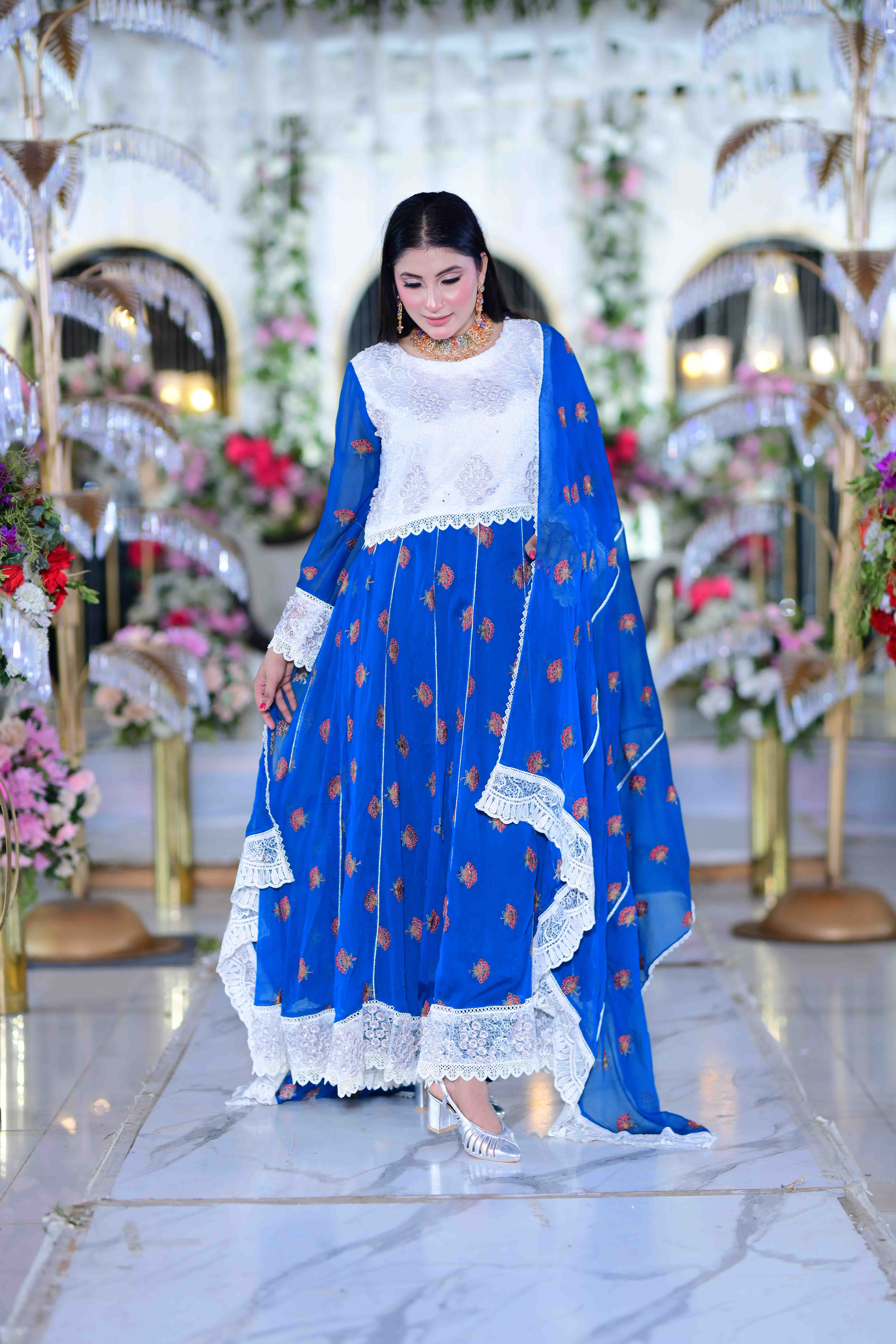 Timeless Charm – Antique Design Pishwas Frock with Dupatta - Image 5