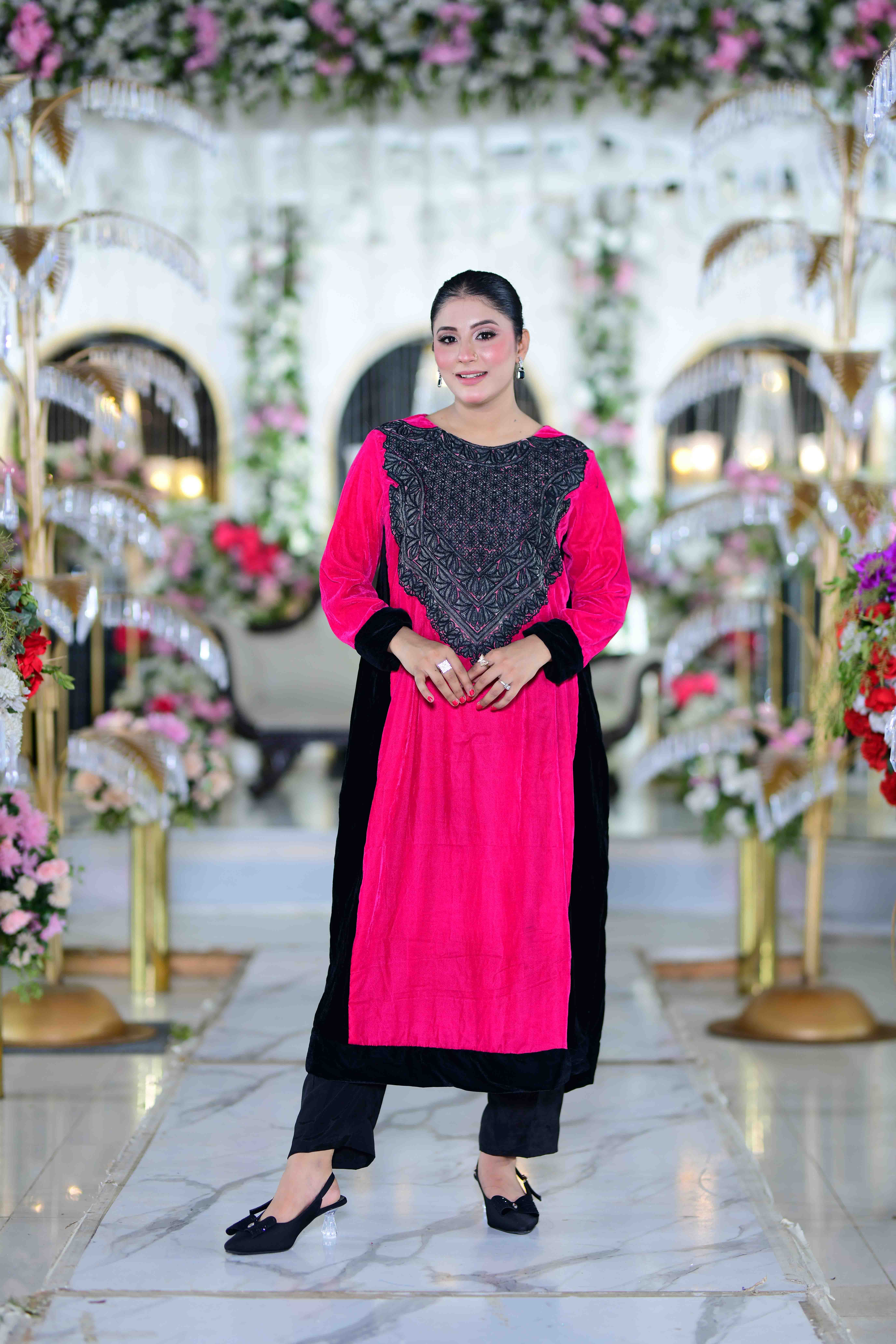 Velvet Radiance- Imported Velvet Long Shirt with Satin Embellishments - Image 4