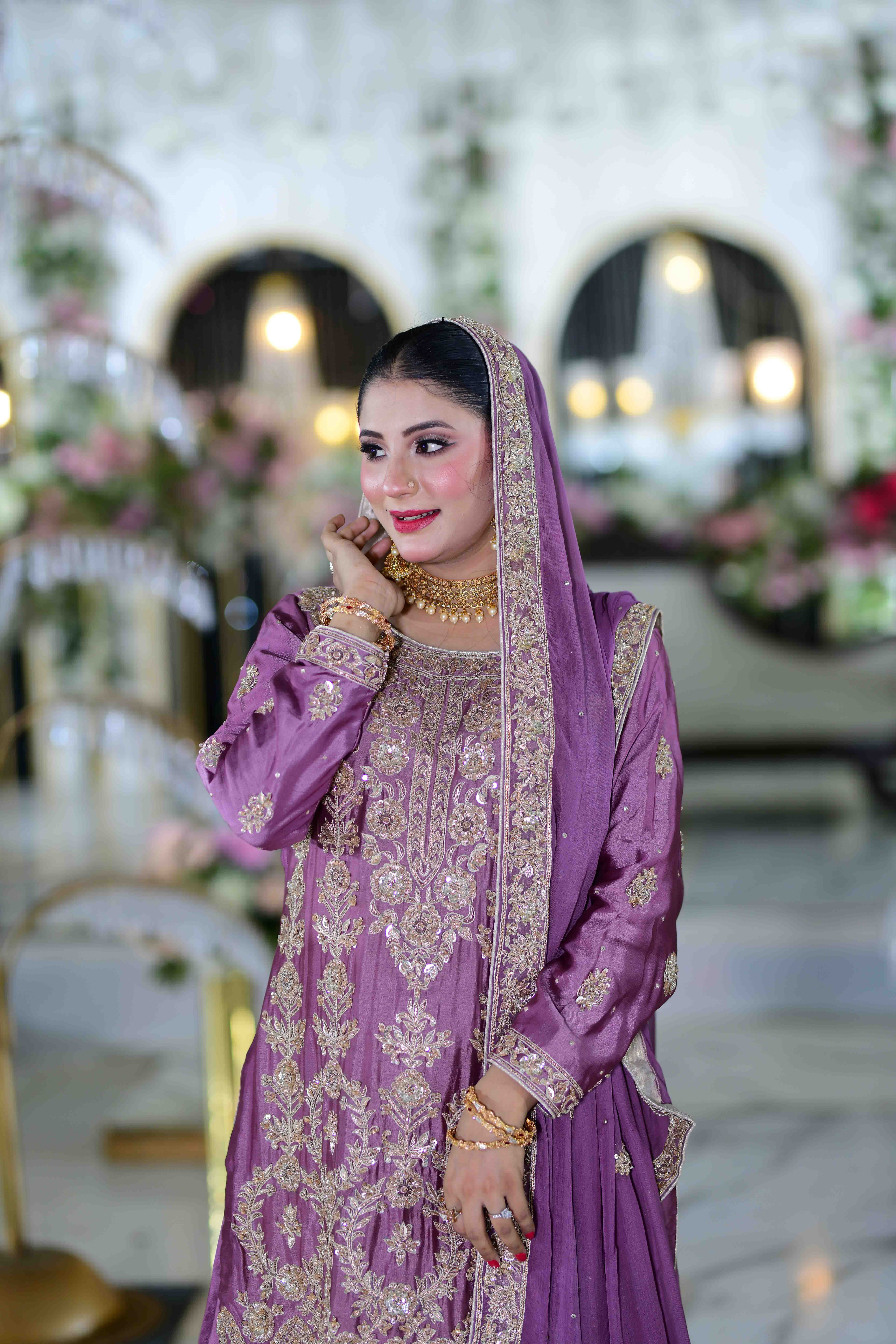 Festive Grandeur – Lavish Tissue and Organza Jamawar Sharara Outfit - Image 3