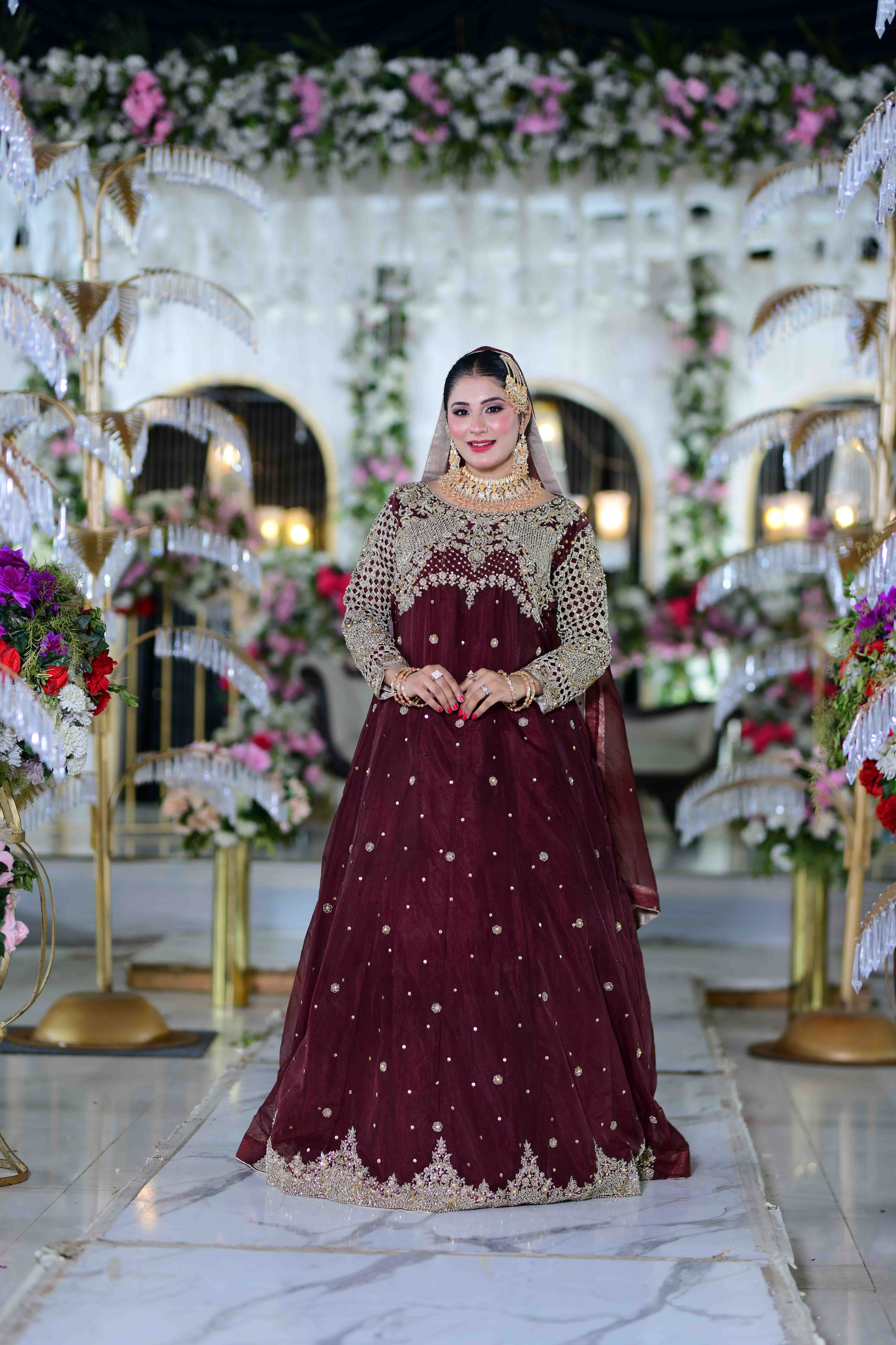 Festive Luxe – Maroon Maxi with Net Dupatta and Silk Trousers - Image 5