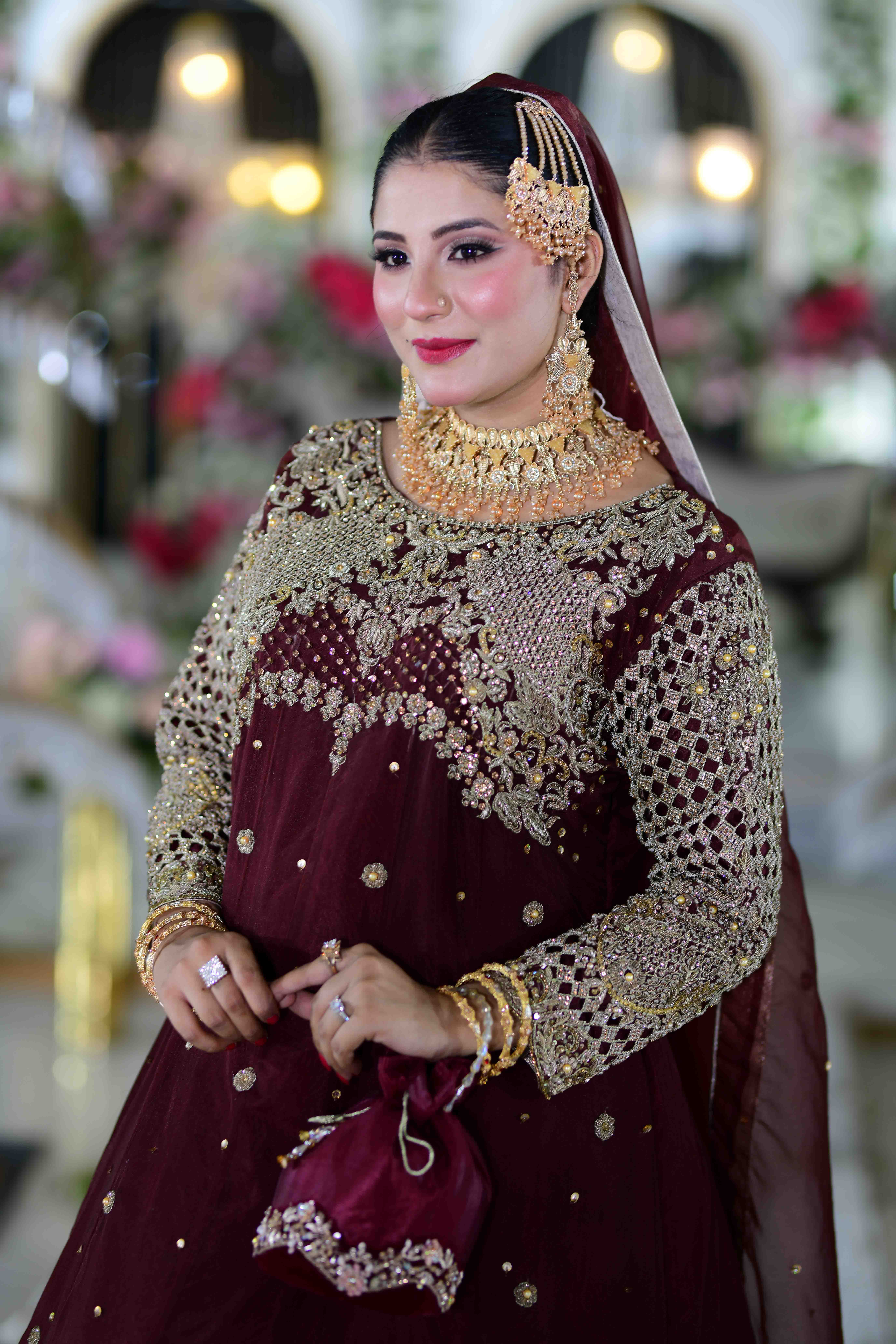 Festive Luxe – Maroon Maxi with Net Dupatta and Silk Trousers - Image 3