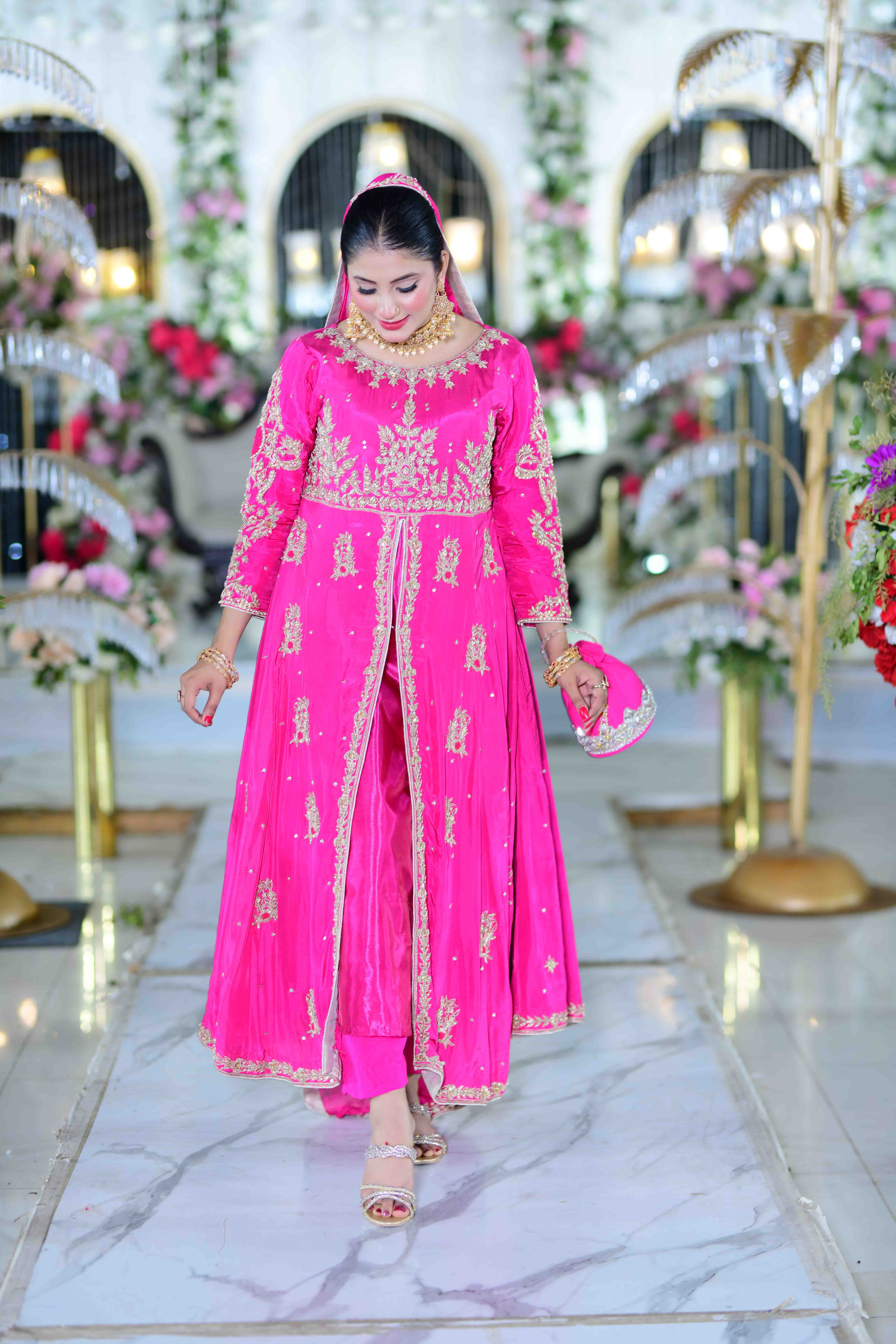 Golden Bloom – Open Style Tassel Silk Fancy Frock Ensemble - Image 3